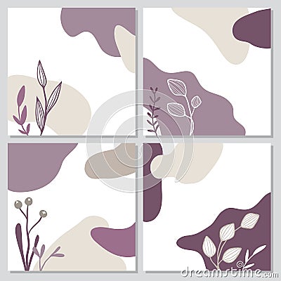 Collection of simple floral cards Vector Illustration